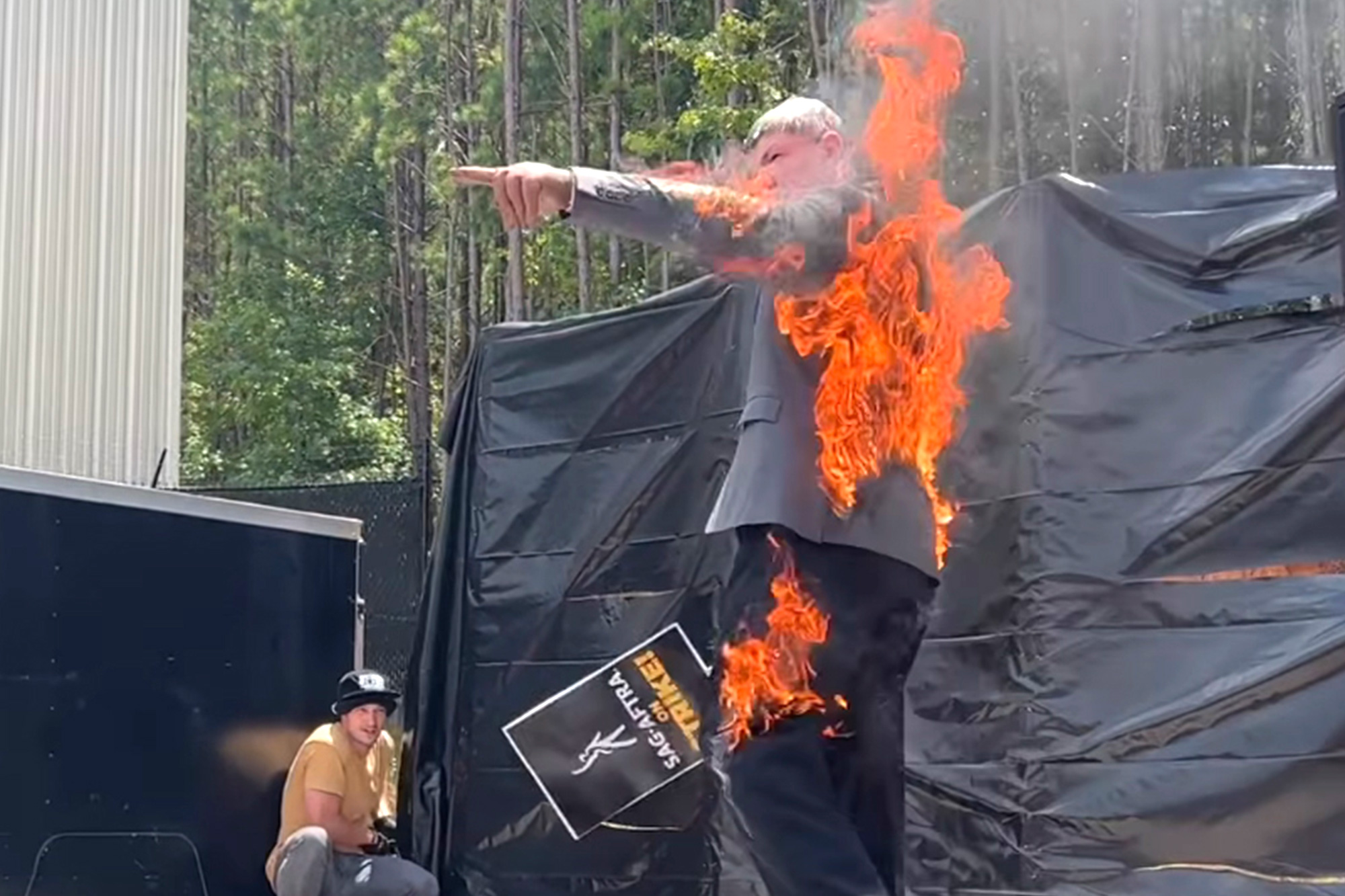 Stunt performer protesting in support of SAG AFTRA in Atlanta